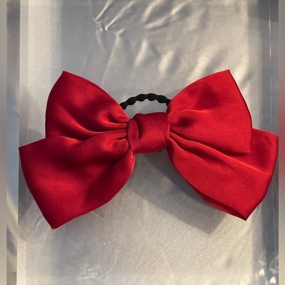 COPY - ruby Red Satiny Hair Bow Tie Hair Accessory. - Picture 14 of 15